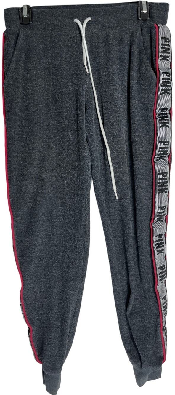 PINK Victorias Secret Joggers Pants Womens XS Gray Logo Tape Lounge Cotton Blend
